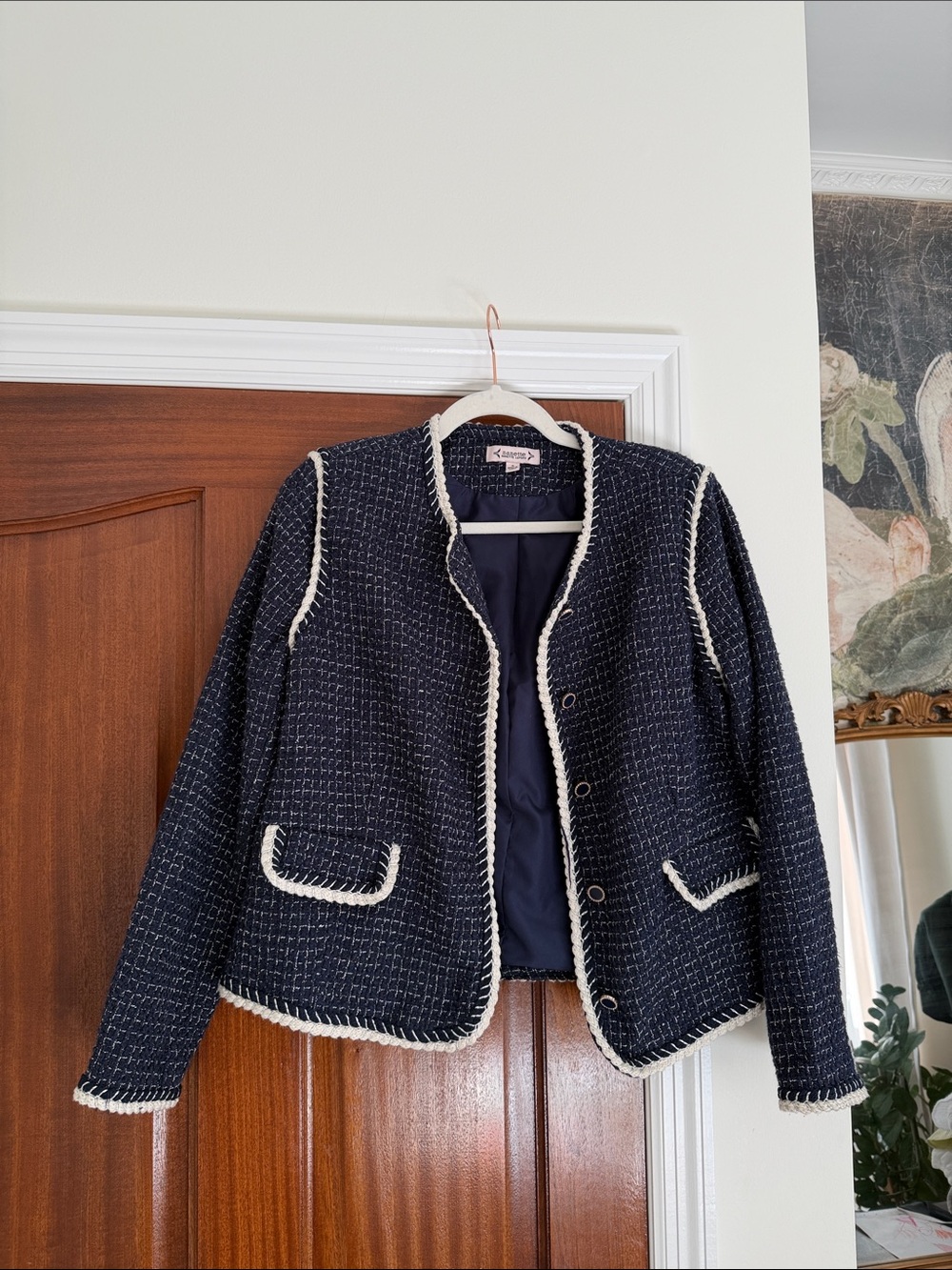 Nanette Lepore Navy Bouclé Jacket with Cream Trim